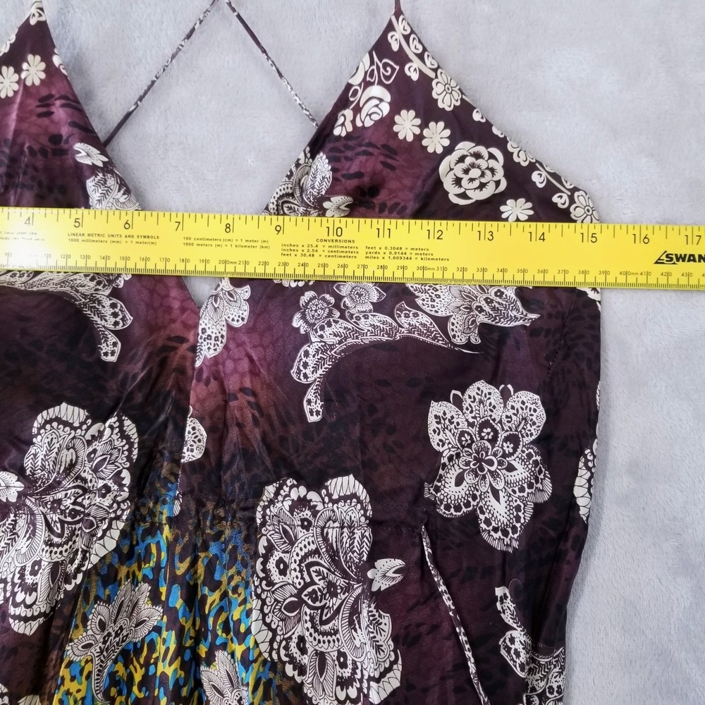 Vintage Y2K Maxi Dress 8 100% Silk Floral High Low Halter Brown Multi Boho Fairy - Picture 5 of 13